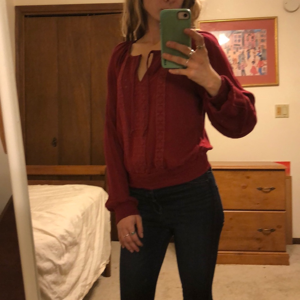 NWT Hollister Red Tie Front Peasant Top XS